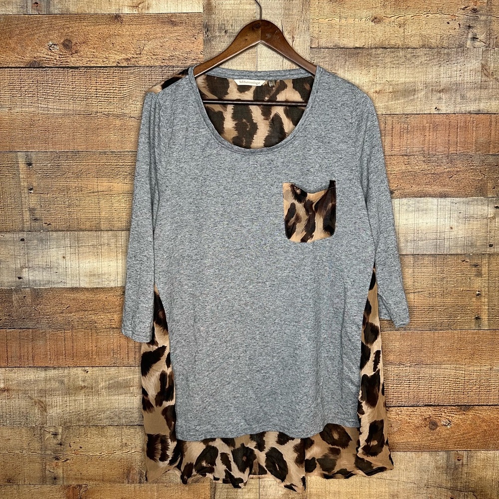 Soft Surroundings Leopard Print Tunic Top 3/4 Sleeve L